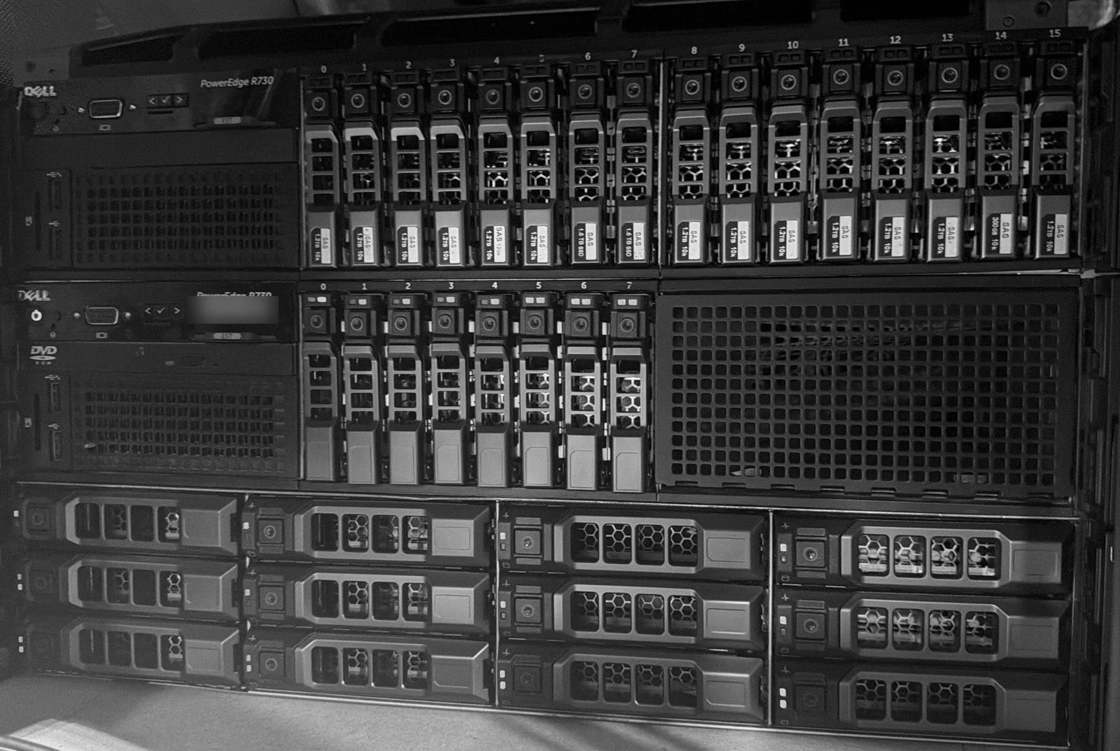 Deneb, Adhara and the third R730 stacked in the garage rack